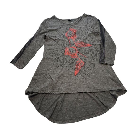 Style&co Blouse Top Womens Medium Petite Gray Polyester Snakeskin High-Low Hem - Picture 1 of 8